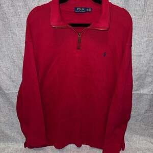 Polo Ralph Lauren Mens XXL Red Estate Rib Quarter-Zip Pullover Sweater